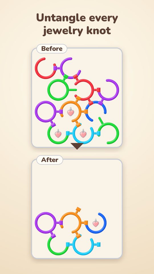 Before and after: a tangled level and the solved level