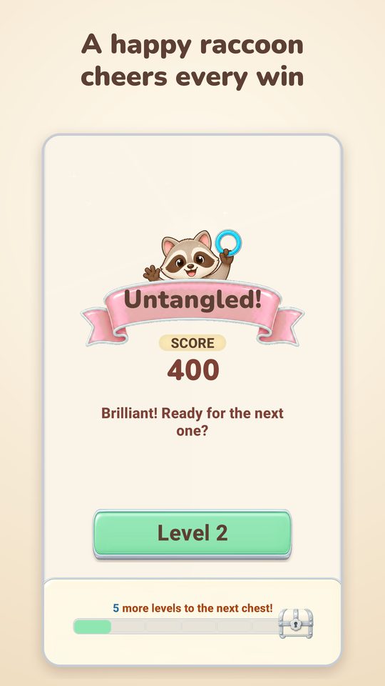 Win screen with the raccoon and a score